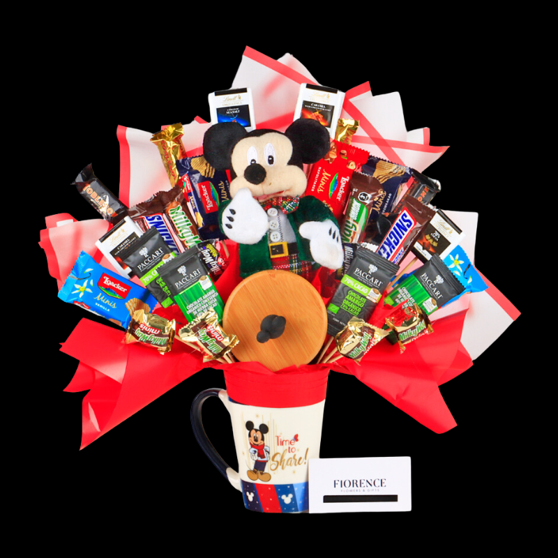 Candy Bouquet with Plush and Mickey Mouse Christmas Mug