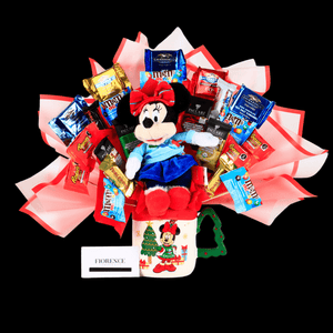 Candy Bouquet en Taza de Minnie Mouse Navideña con Peluche