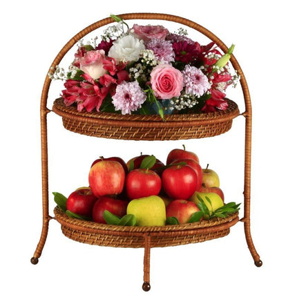 Special Removable Two-Piece Rattan Fruit Bowl with Floral Detail