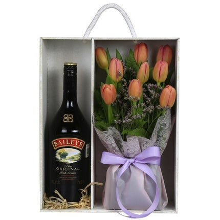 Caja especial de Tulipanes y Baileys.