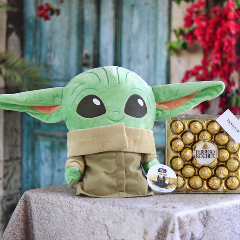 Baby Yoda with chocolates