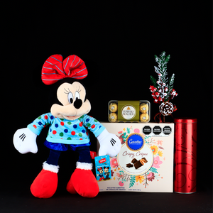 Peluche de Minnie Mouse Navideña con Chocolates y Galletas