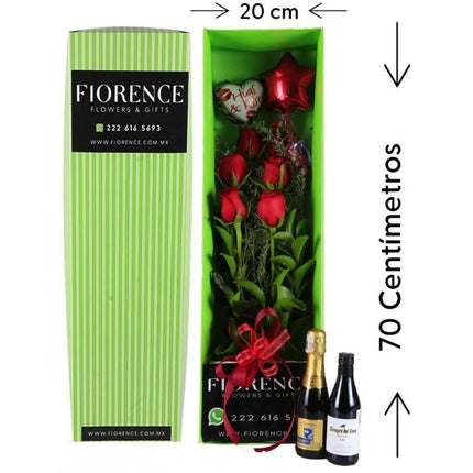 6 Roses with Red Wine and Sparkling Wine