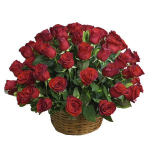 100 Red Roses in a Basket